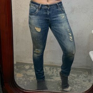Seazon Denim Blue Distressed Jeans Mid-Rise Classic NEW